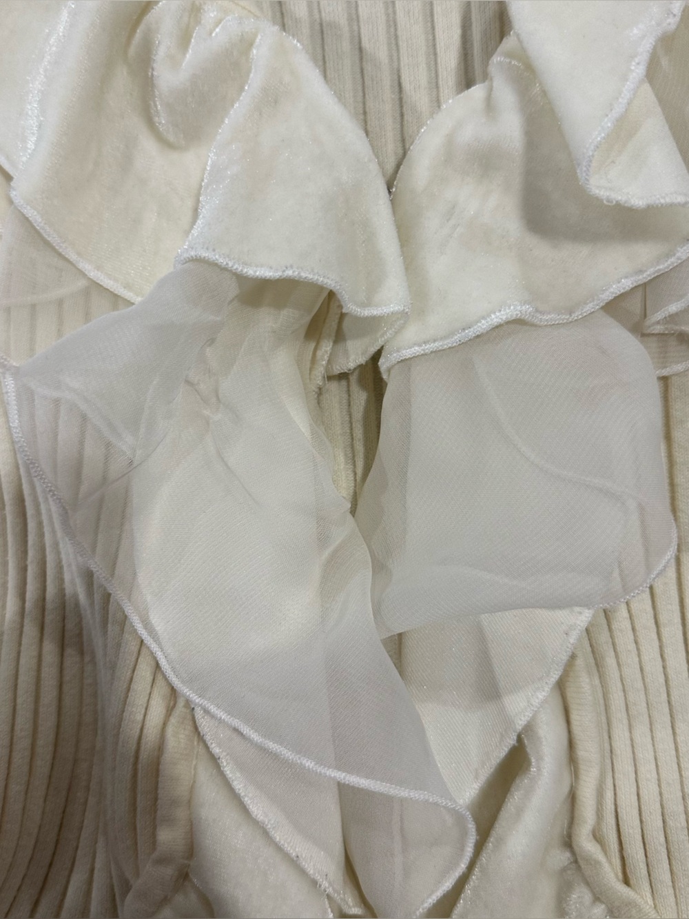 Boston Proper Women’s Cream Sweater with Ruffles - Picture 2 of 6